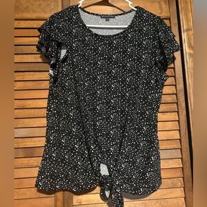 Adrianna Papell Black & White Dot Ruffle Sleeve Tee